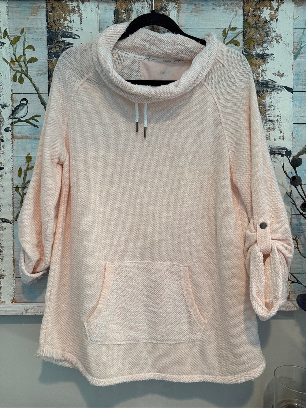 Kensie Light Blush Pink Cowl Neck Pullover Sweater